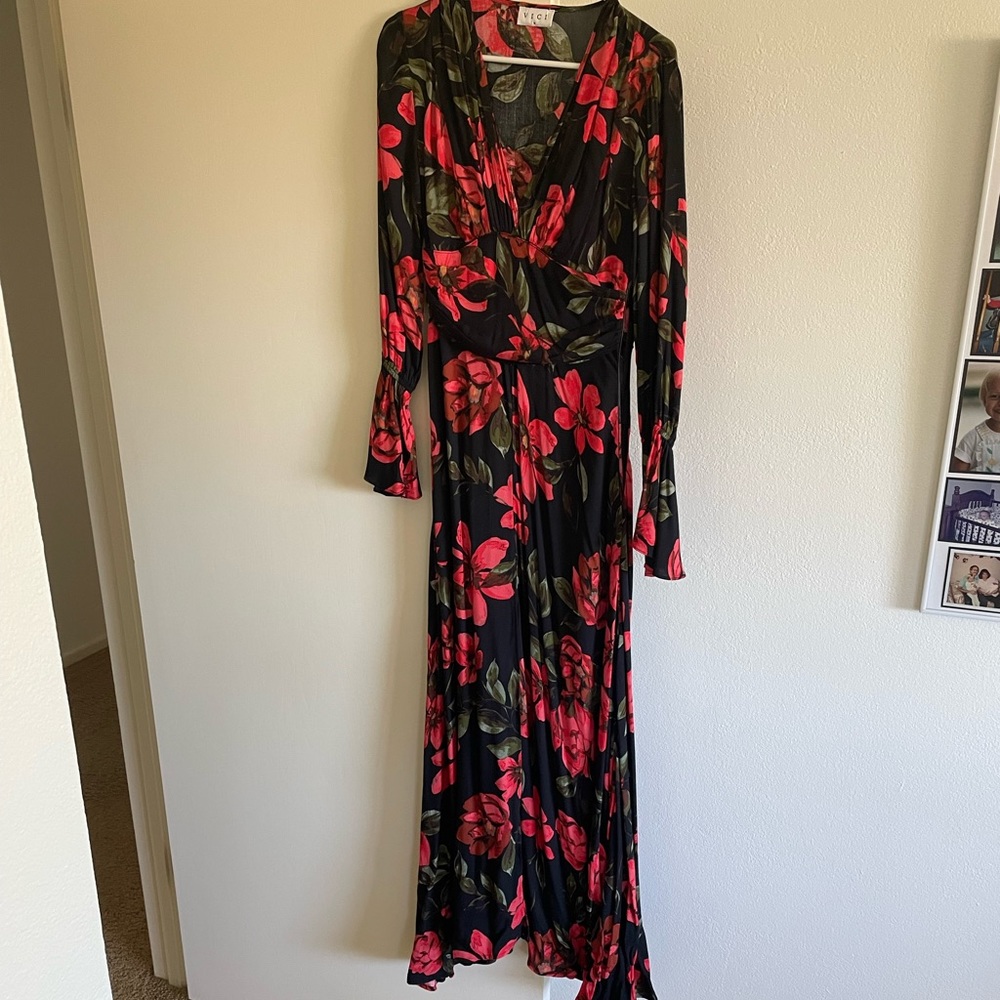 VICI Long sleeve floral red black maxi dress-  Medium